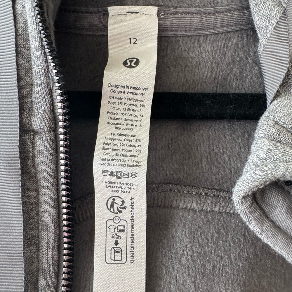 Lululemon Scuba Plush Gray Zip-Up Jacket/Hoodie 12 NWT - Picture 3 of 4